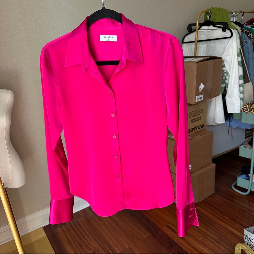 Babaton Pink Fitted Button Down Shirt